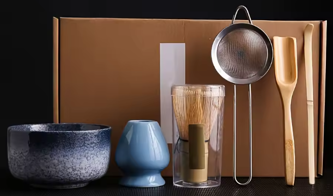 Premium Japanese Matcha Whisk Ceremony Set with Ceramic Bowl