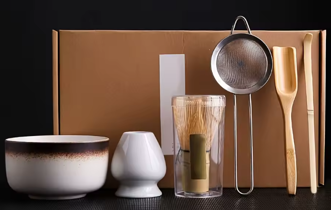 Premium Japanese Matcha Whisk Ceremony Set with Ceramic Bowl